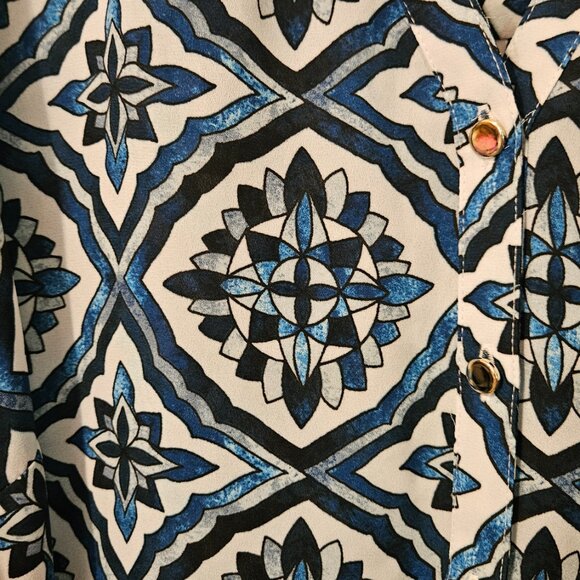 JM Collection 2X Myra Medallion 3/4 Sleeve Top Artisan Blue Combo EUC - Picture 2 of 9